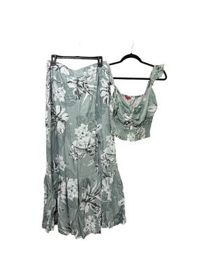 Guess Sage Green Floral Crop Top & Tiered Maxi Skirt Set